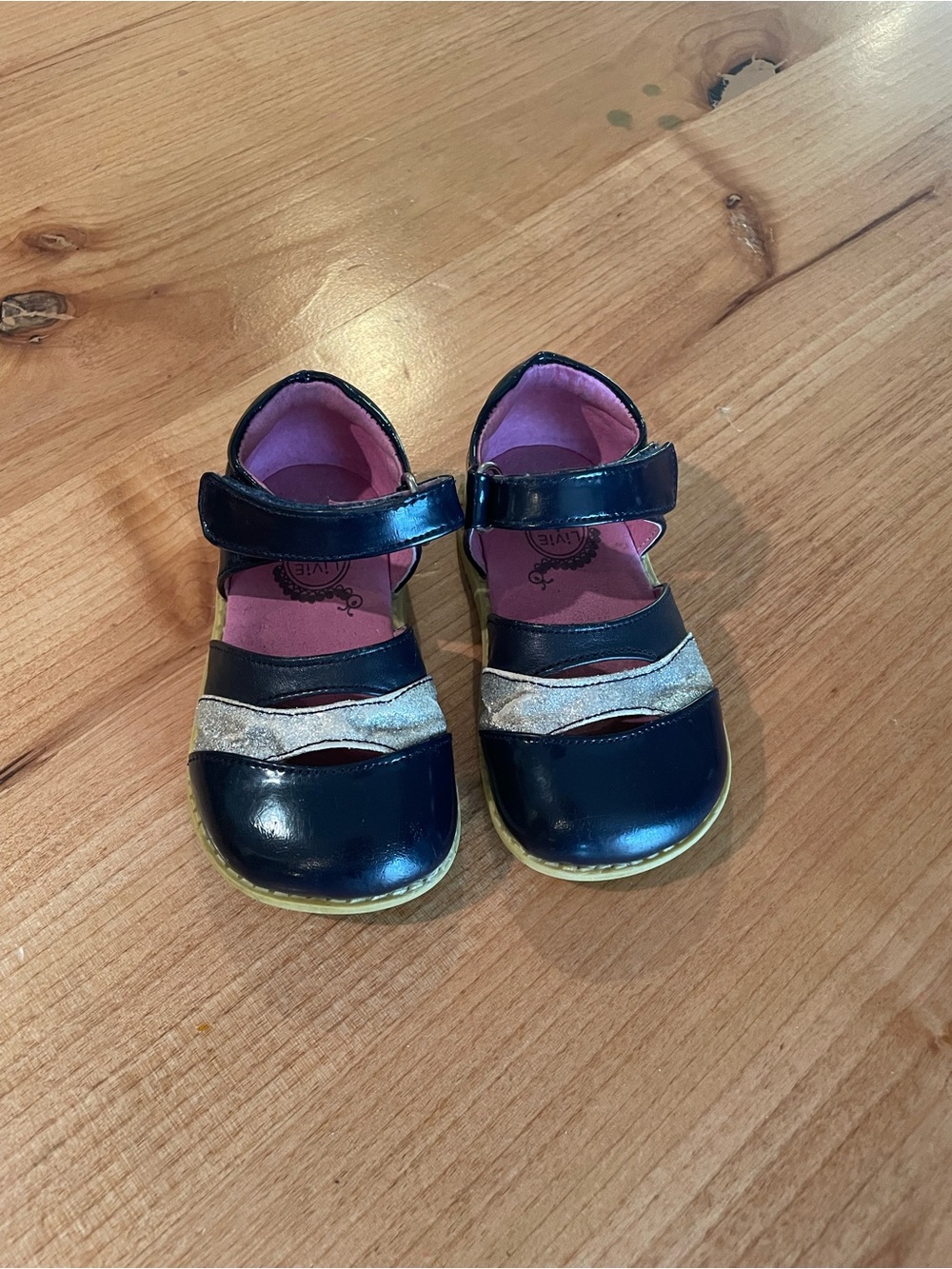 Livie & Luca Navy and Gold Mary Jane Shoes with Pink Lining